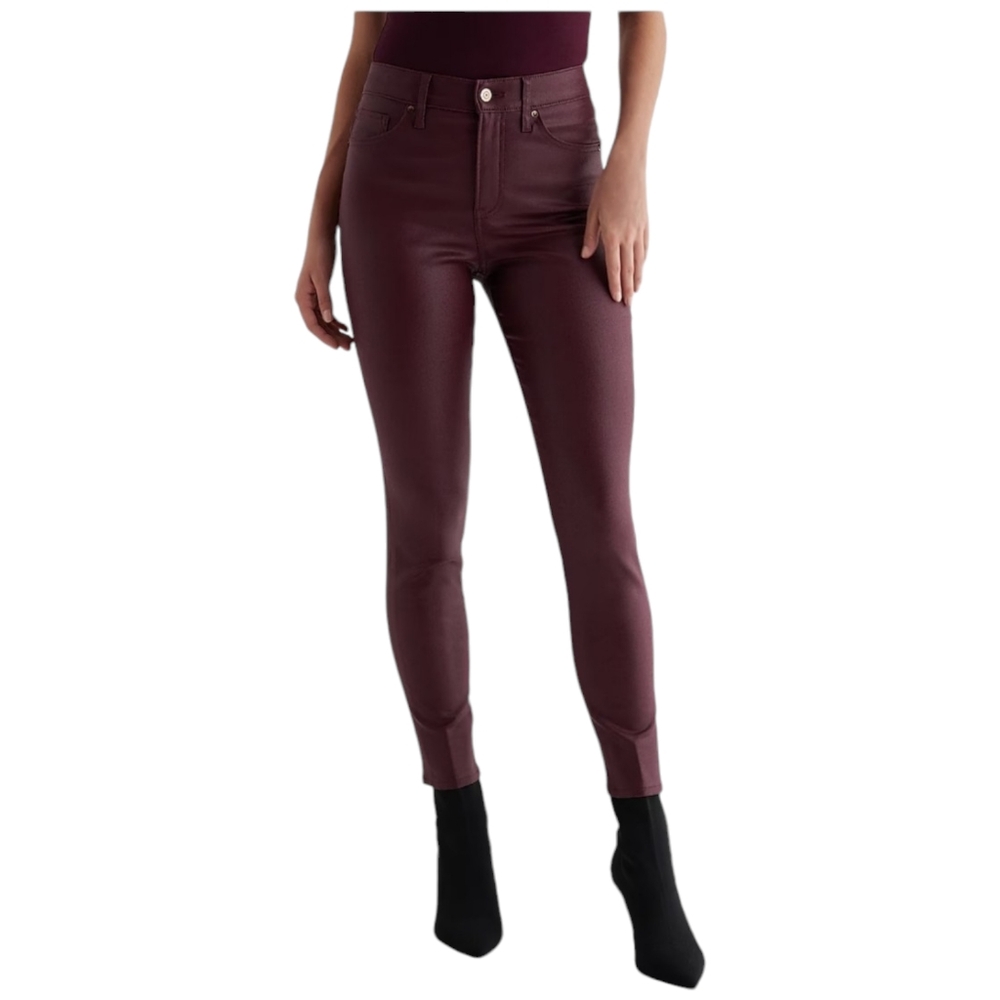 Express High Waisted Burgundy Coated Skinny Jeans Womens Size 14S